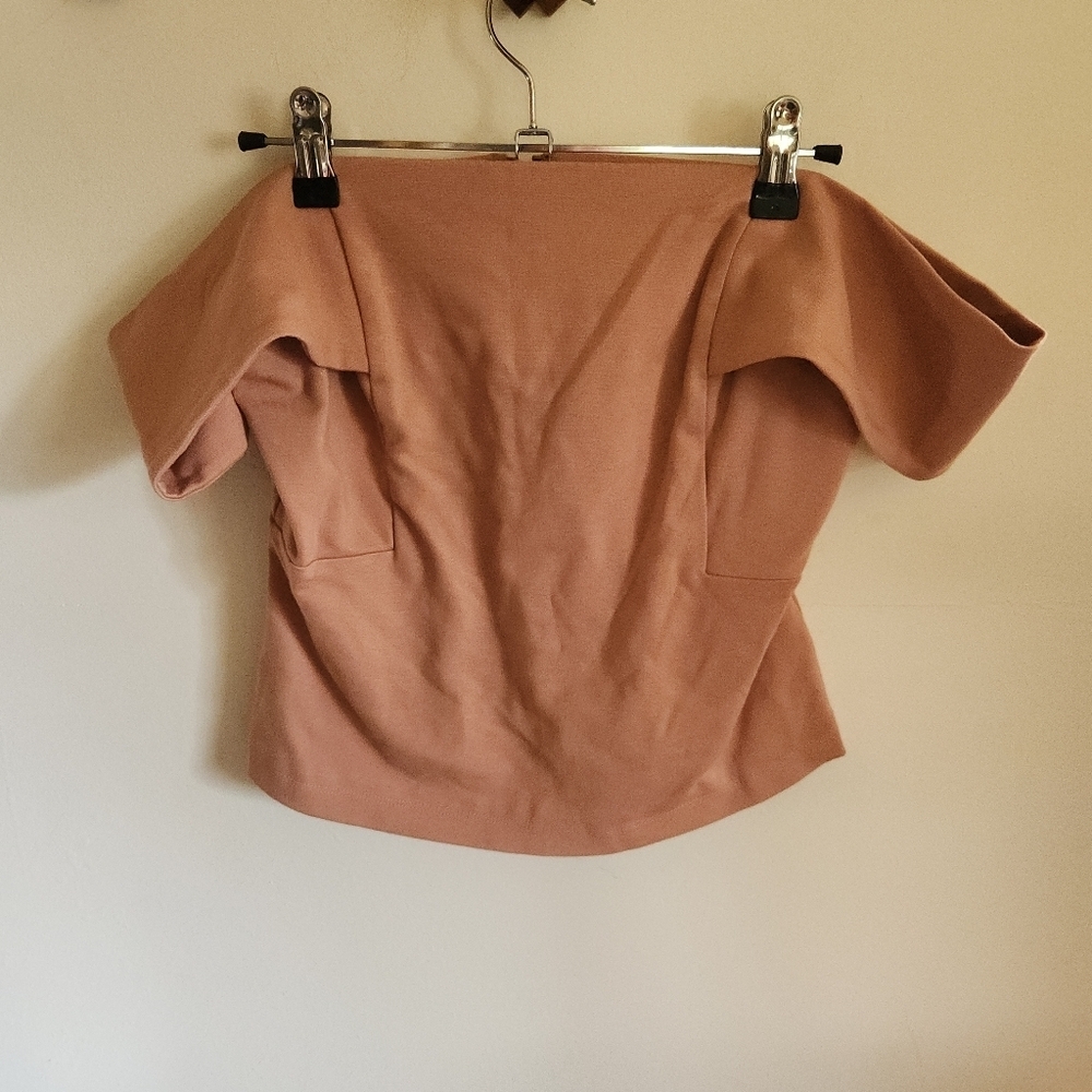 NWT Deletta Anthropologie Off-Shoulder Dusty Nude Rose Crop Top Medium